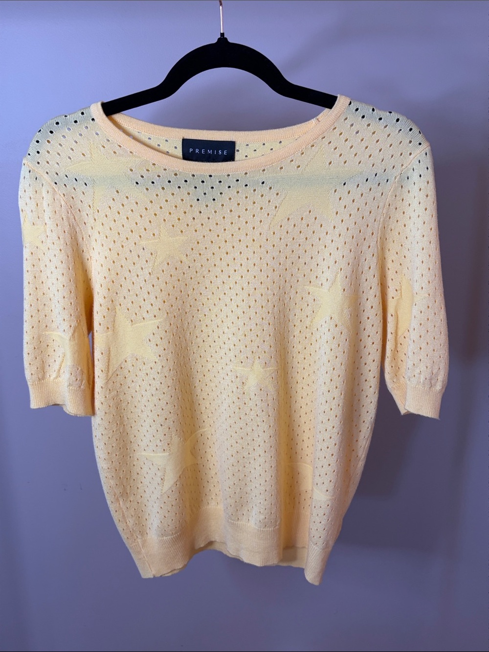 Premise Soft Pale Yellow Star Eyelet Knit Top